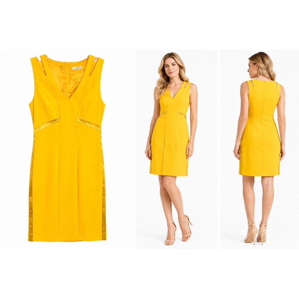 Gizia Dress 4 Yellow StructuredSheath Sleeveless Cocktail Chic‎ Modern Formal